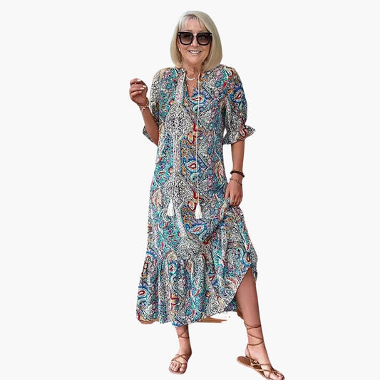 JO | Women's boho midi dress with half sleeves and paisley print