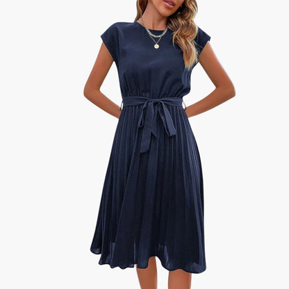 JO | Women's casual midi dress with pleated skirt and tie belt