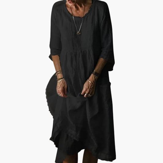 JO | Women's summer midi dress with 3/4 sleeves and pleats