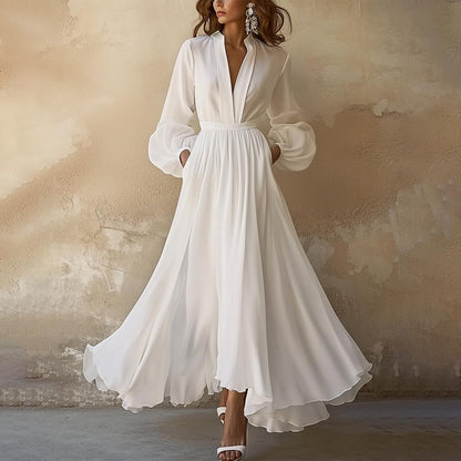 JO | Vintage Simple white maxi dress with V-neckline