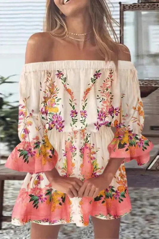 JO | It All Begins with Love Printed off-the-shoulder mini dress