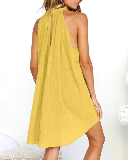 JO | Casual Halter Neck Strap Ruffle Plus Size Loose Short Mini Dress Beach Holiday Irregular Sundress