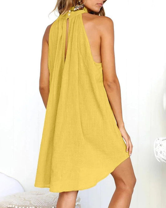 JO | Casual Halter Neck Strap Ruffle Plus Size Loose Short Mini Dress Beach Holiday Irregular Sundress