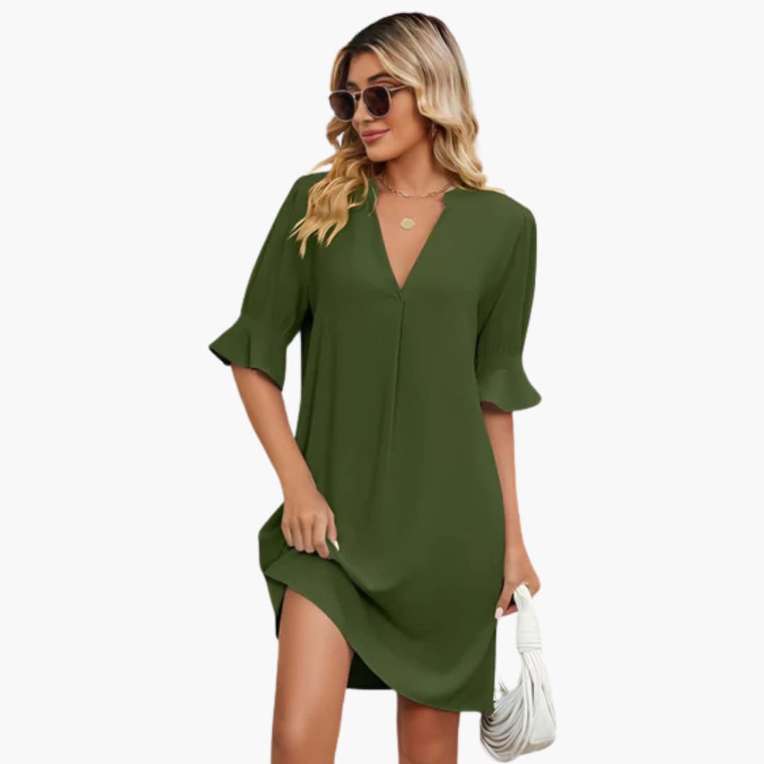 JO | Women's midi dress with V-neck and half sleeves for summer