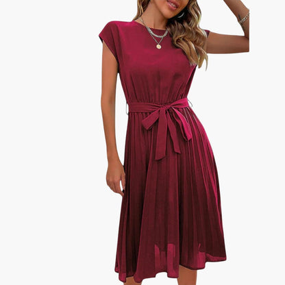 JO | Women's casual midi dress with pleated skirt and tie belt