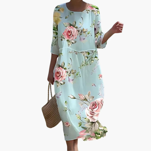 JO | Women's floral midi dress with 3/4 sleeves for summer