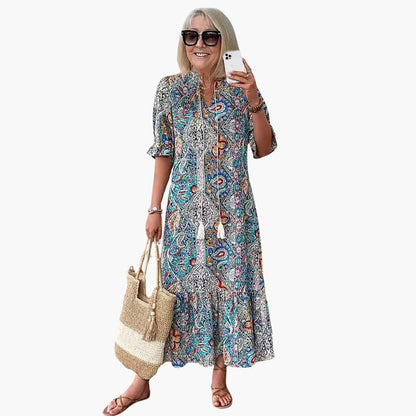 JO | Women's boho midi dress with half sleeves and paisley print