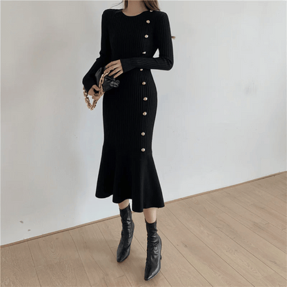 JO | elegant ribbed midi dress for women