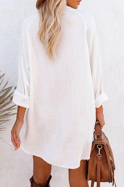 JO | Loose Mid-length Jacket Casual Solid Color Shirt Mini Dress