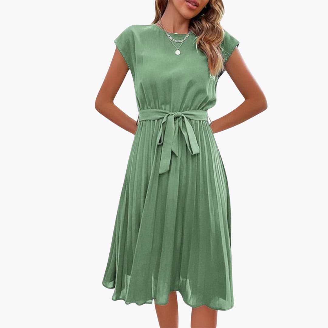 JO | Women's casual midi dress with pleated skirt and tie belt