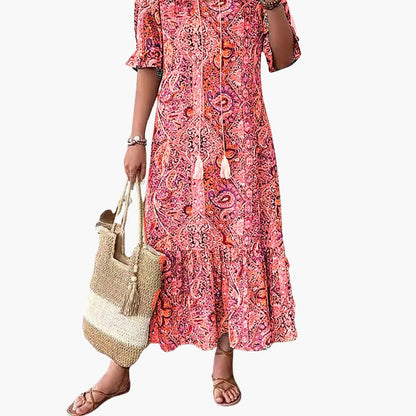 JO | Women's boho midi dress with half sleeves and paisley print