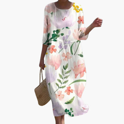 JO | Women's floral midi dress with 3/4 sleeves for summer