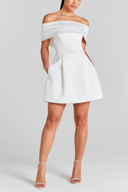 JO | Elegant Evening Lapel Bandeau Detachable Belt Pocketed Mini Dress