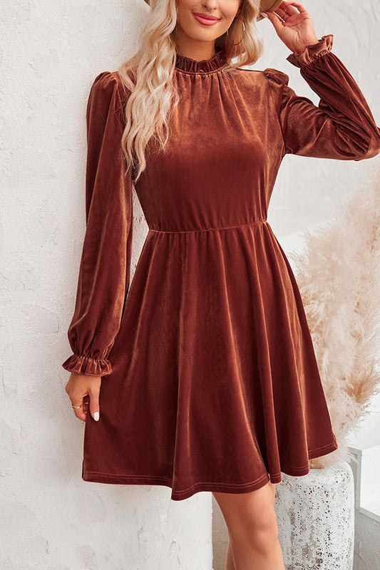 JO | Turtleneck long-sleeved velvet mini dress