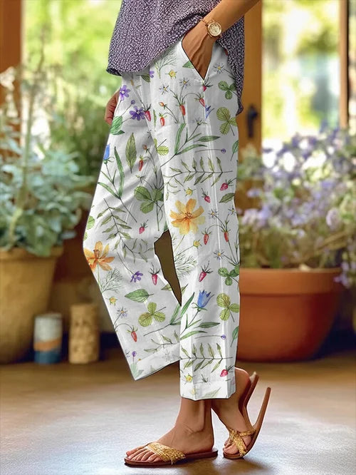 JO | Women's Floral Design Loose Bag Patchwork Casual Pants