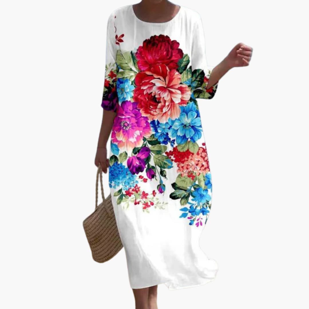 JO | Women's floral midi dress with 3/4 sleeves for summer