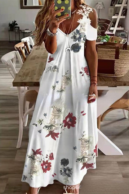 JO | Viana Contrasting lace printed maxi dress with straight sleeves