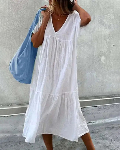 JO | Baggy Floral Print Swing Midi Dress Short Sleeve Casual Beach Sundress