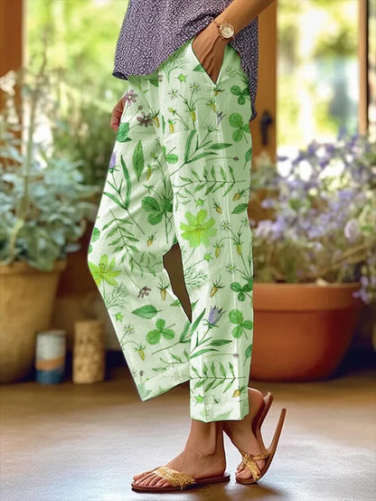JO | Women's Floral Design Loose Bag Patchwork Casual Pants