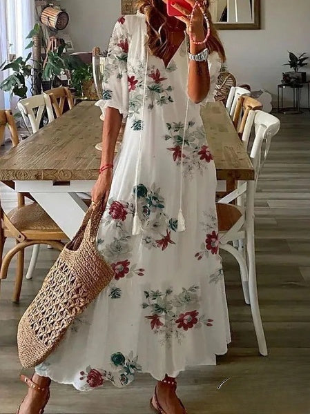 JO | Women's dresses Midi dress with beard print and V-neckline