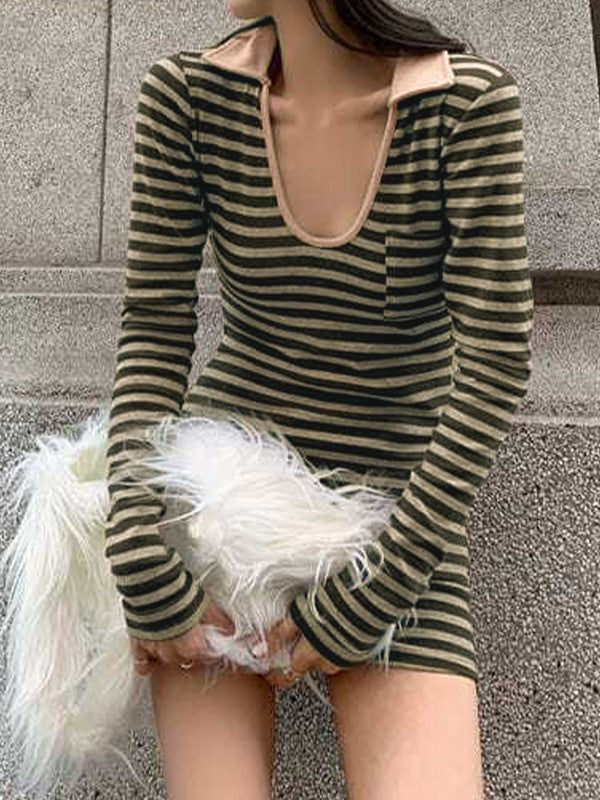 JO | Polo Striped long-sleeved mini dress