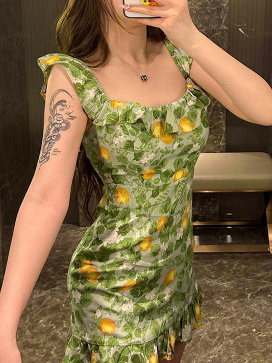 JO | Vintage Ruffle Green Mini Dress