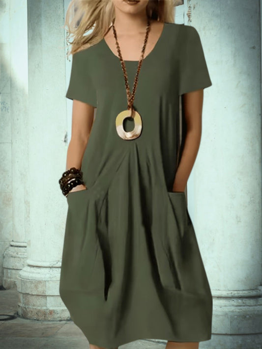 JO | Women's summer midi dress with round neckline and pockets