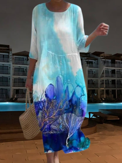 JO | Elegant midi dress made of light, flowing material, 3/4 sleeves with floral print
