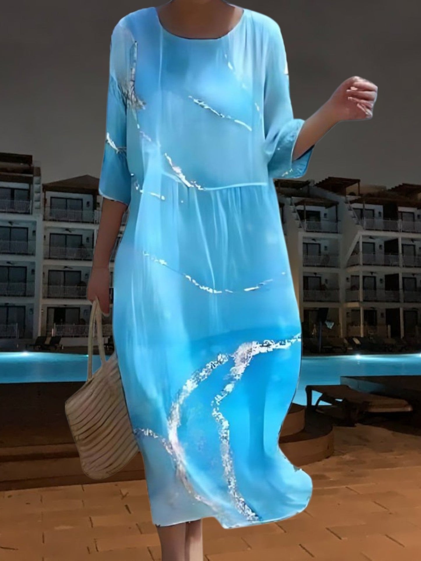 JO | Elegant midi dress made of light, flowing material, 3/4 sleeves with floral print