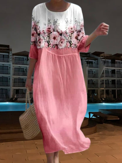 JO | Elegant midi dress made of light, flowing material, 3/4 sleeves with floral print