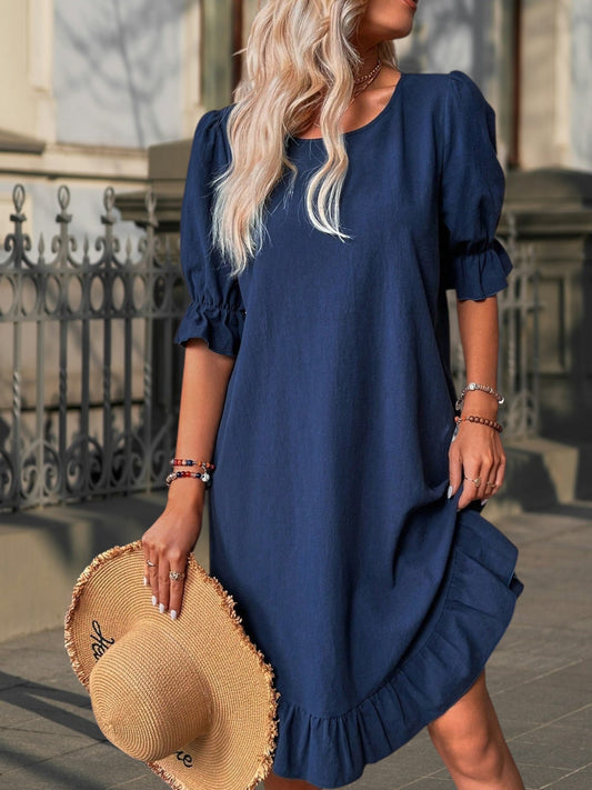 JO | Timeless women's midi dress made of high-quality material with an elegant fit and short sleeves