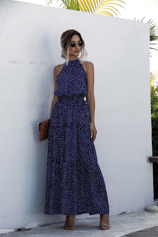 JO | Maxi dress with tie belt and colorful polka dot pattern