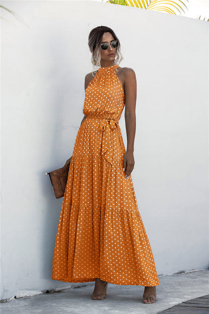 JO | Maxi dress with tie belt and colorful polka dot pattern