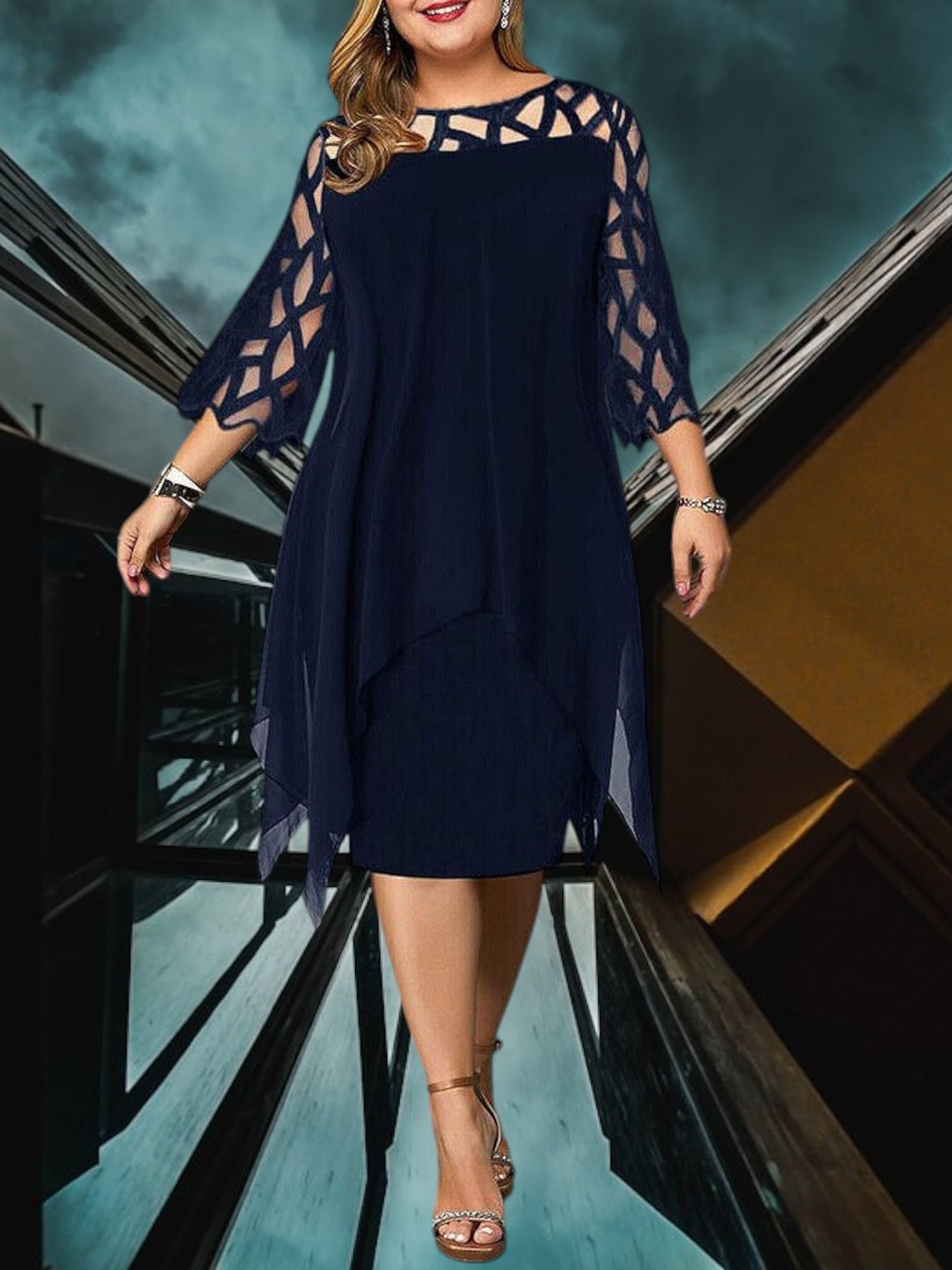 JO | Elegant plus size midi dress made of high-quality material for women, easy-care and versatile