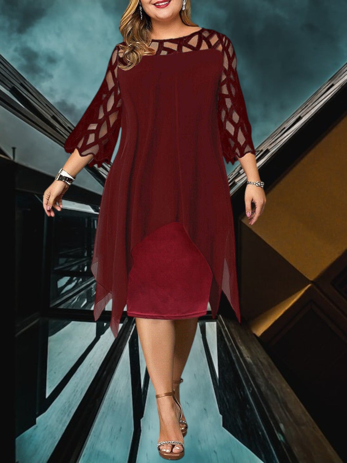 JO | Elegant plus size midi dress made of high-quality material for women, easy-care and versatile