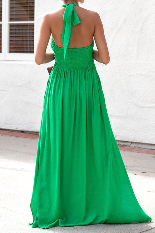 JO | Green Halter A-line backless maxi dress