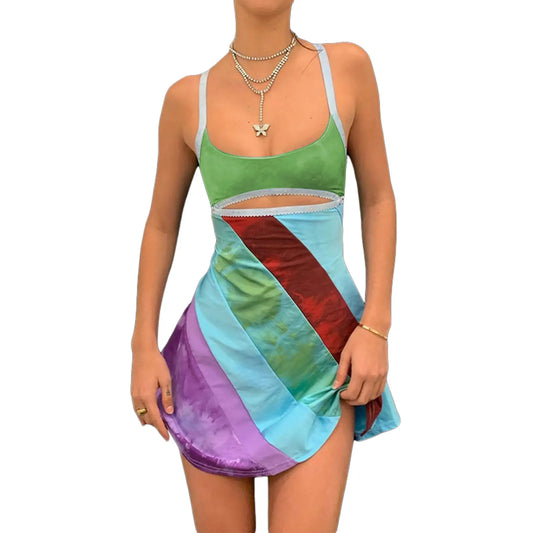 JO | Womens Sexy Bodycon Print Semi-Sheer Mini Dress Y2K E-Girl