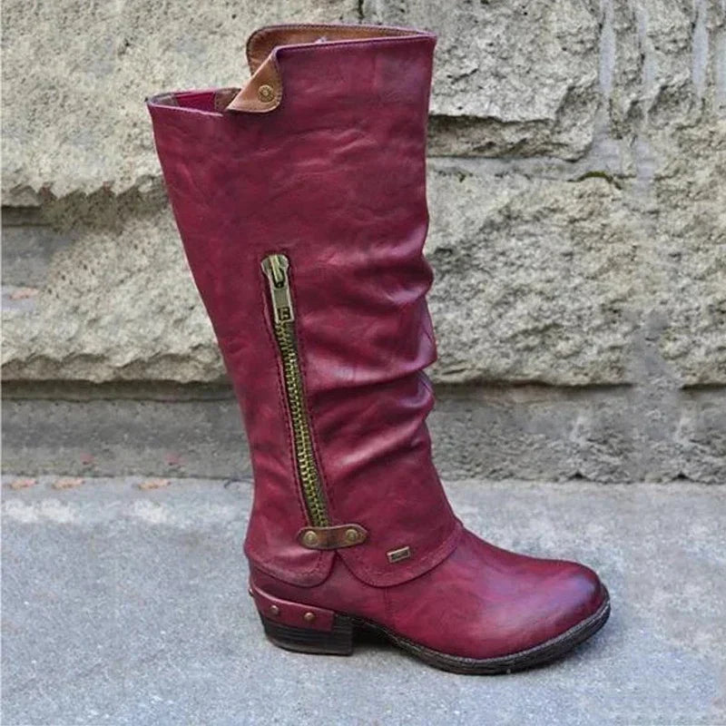 JO | Knee-high leather boots with zipper