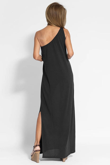 JO | Casual one-shoulder sleeveless midi dress in cotton and linen with a loose fit