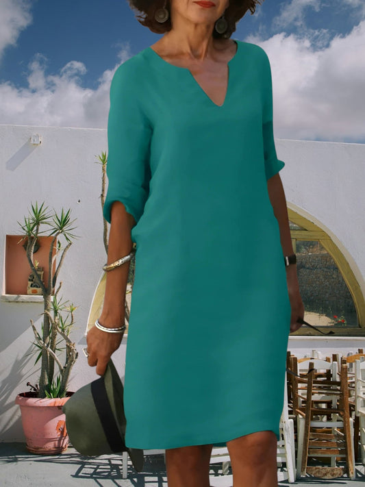 JO | Women's knee-length mini dress with V-neck and 3/4 sleeves