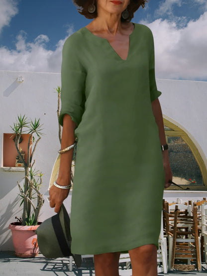 JO | Women's knee-length mini dress with V-neck and 3/4 sleeves