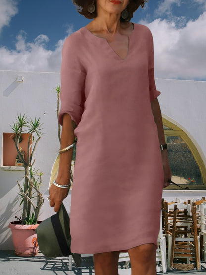 JO | Women's knee-length mini dress with V-neck and 3/4 sleeves