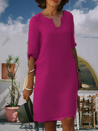 JO | Women's knee-length mini dress with V-neck and 3/4 sleeves