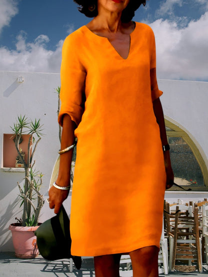 JO | Women's knee-length mini dress with V-neck and 3/4 sleeves