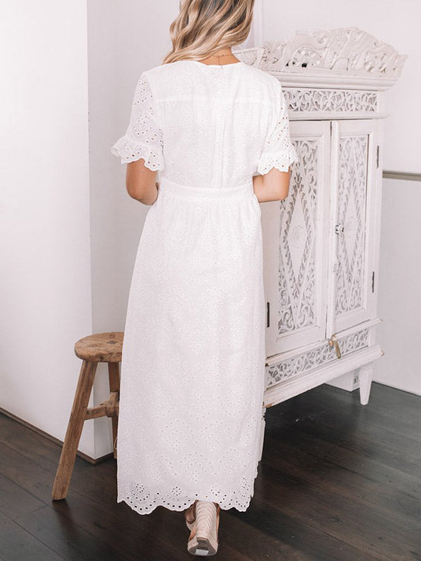 JO | Midi dress with eyelet embroidery and button placket