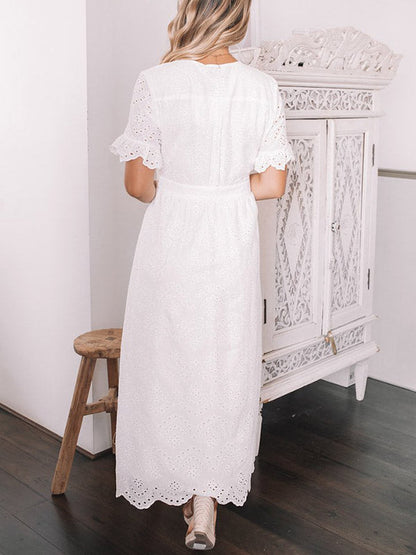 JO | Midi dress with eyelet embroidery and button placket