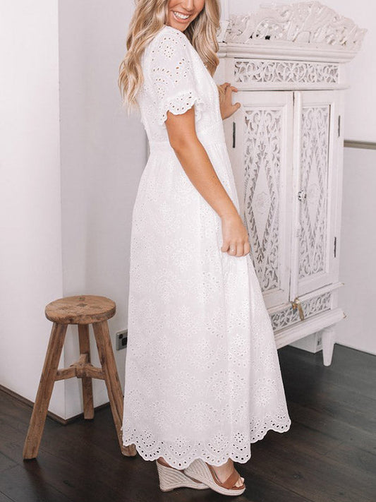 JO | Midi dress with eyelet embroidery and button placket