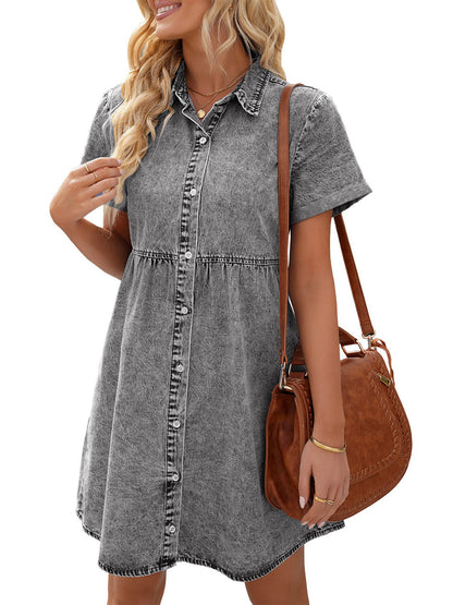 JO | Button Down Belt Pleated Flare A-Line Shirt Midi Dress