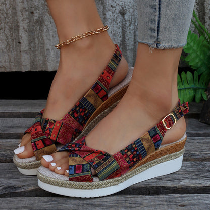 JO | Printed open slingback wedge espadrilles sandals