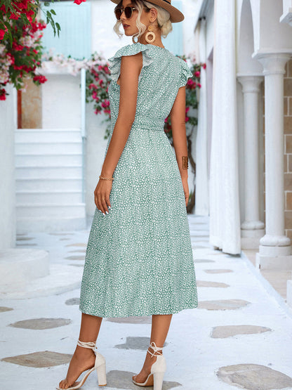 JO | Printed midi dress with tied flutter sleeves